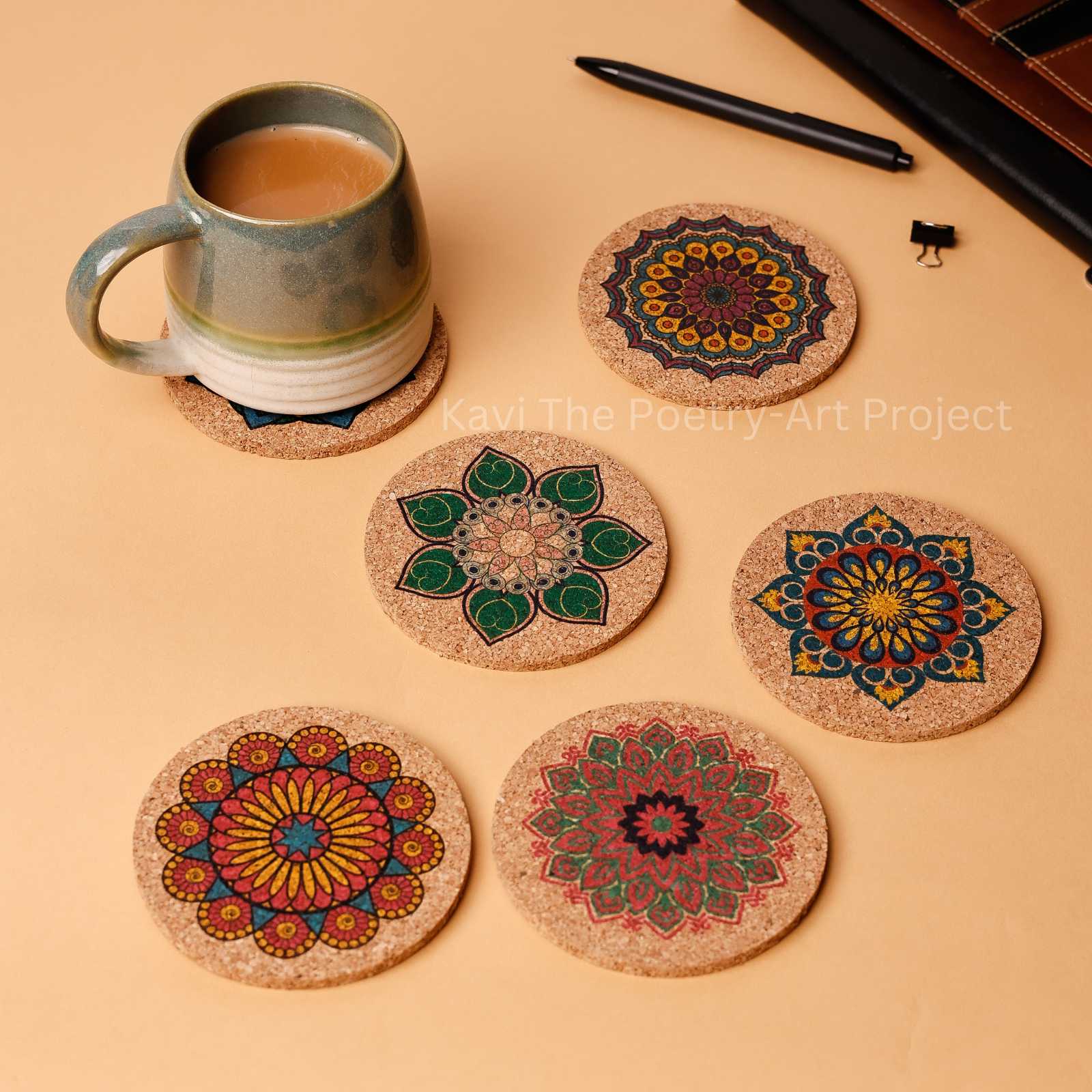 Colorful Mandala cork coasters (Set of 6)