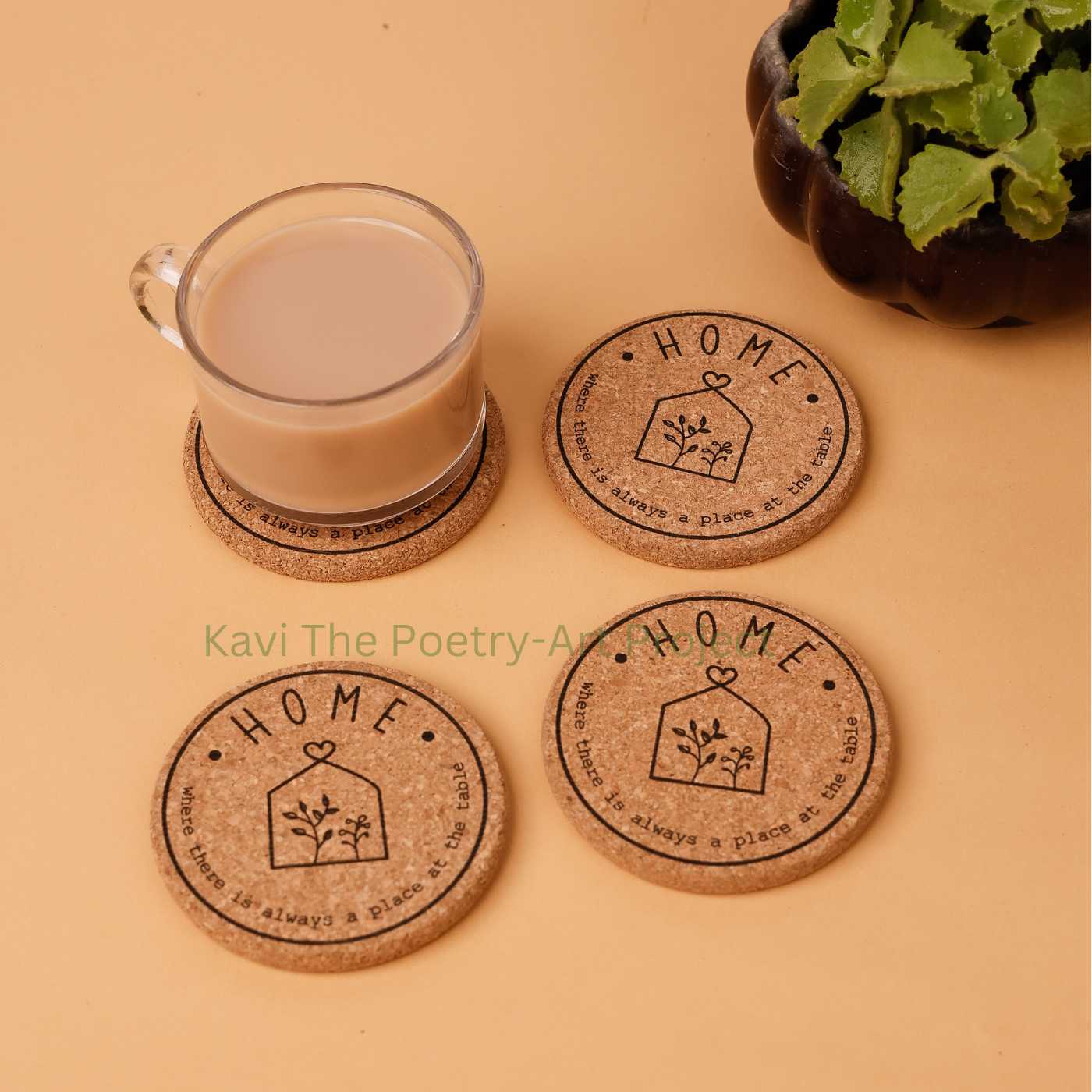 Family & home cork coasters (set of 4)