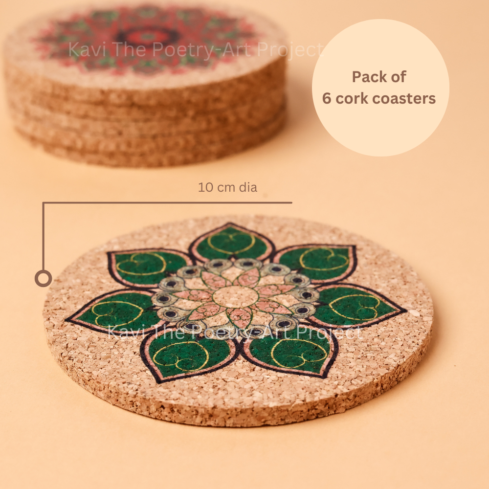 Colorful Mandala cork coasters (Set of 6)