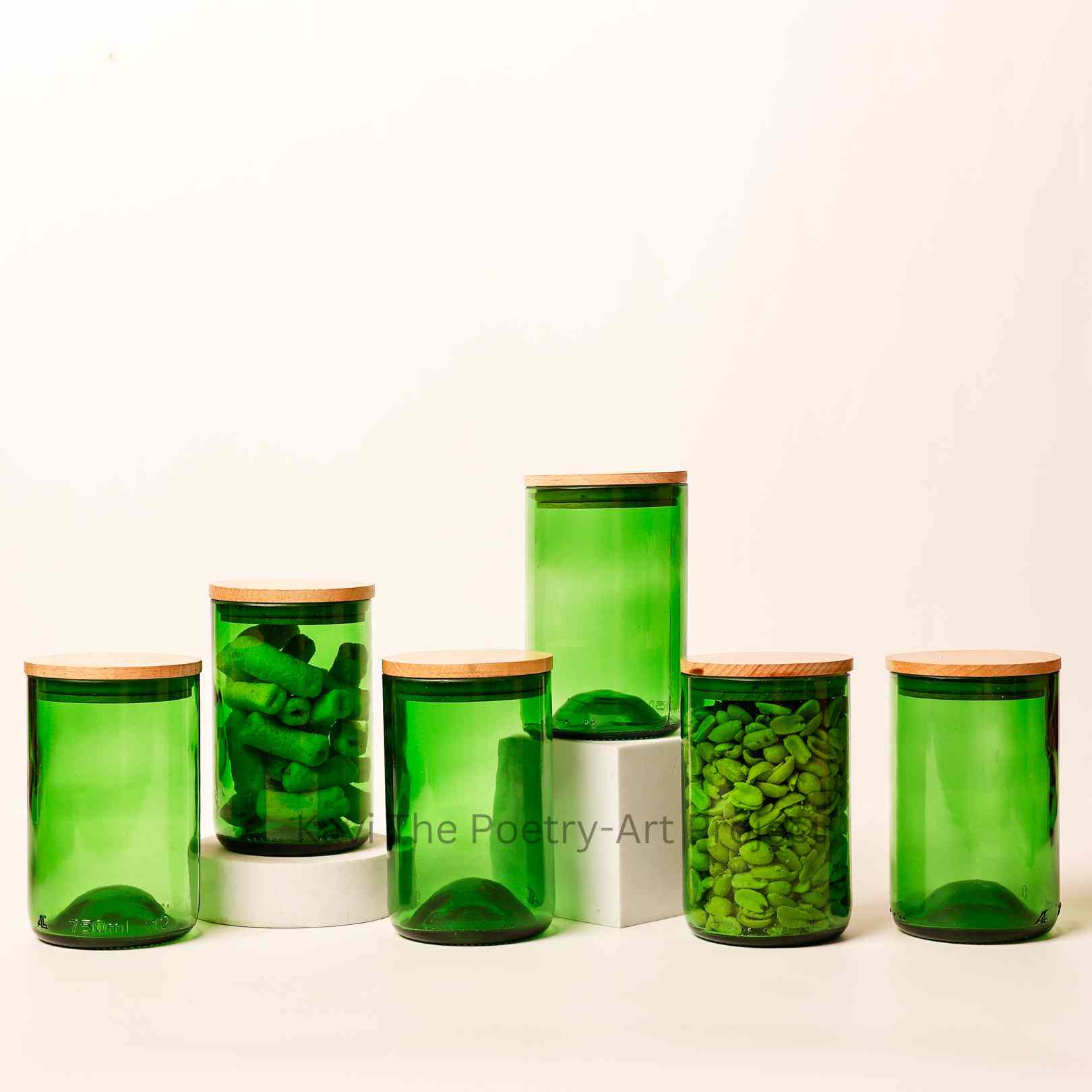 Green Wine Bottle Jars ( Set of 6 )