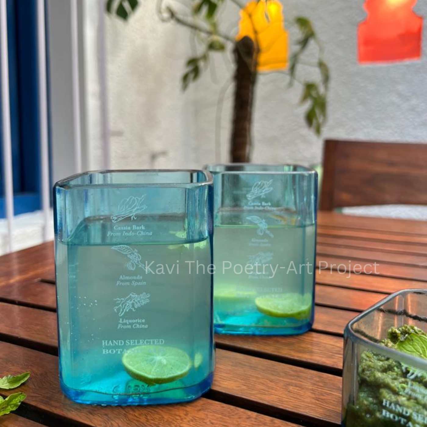 Upcycled Bombay Sapphire Glasses with Jug