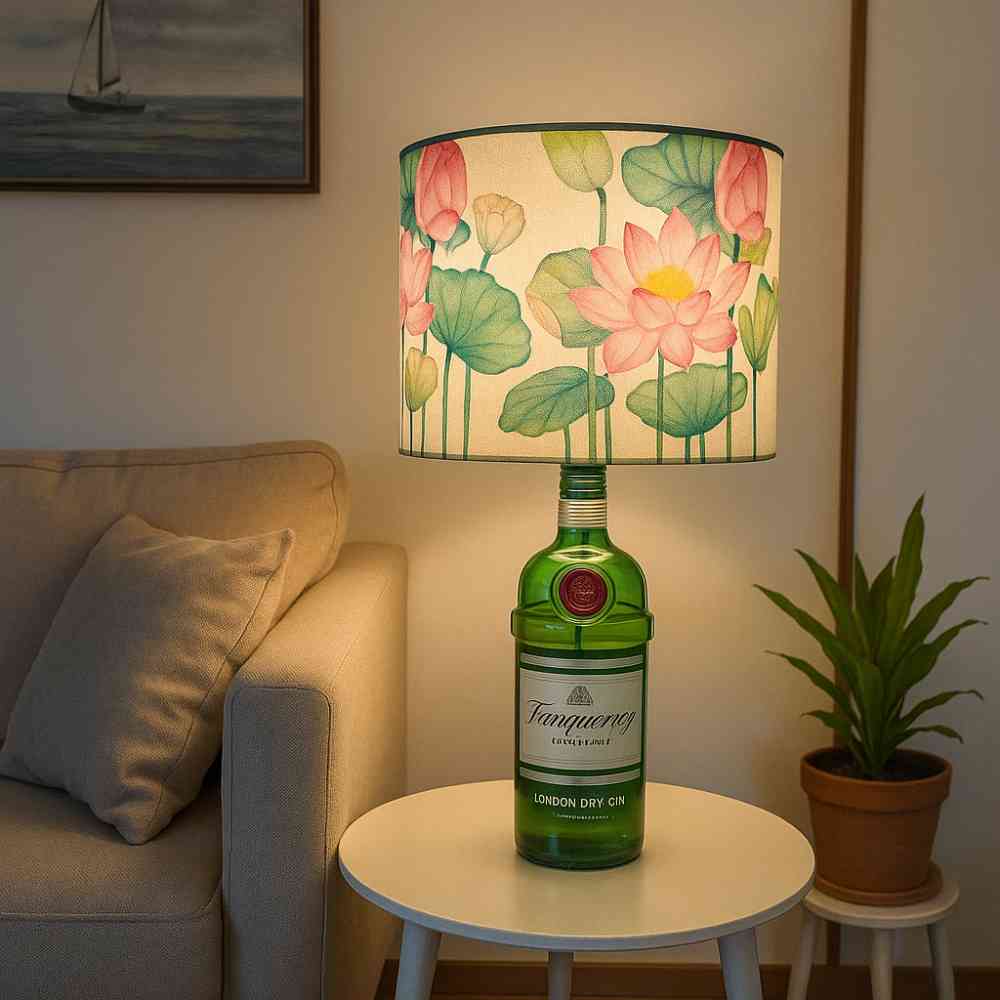 Upcycled Tanqueray Bottle Lotus Shade Lamp