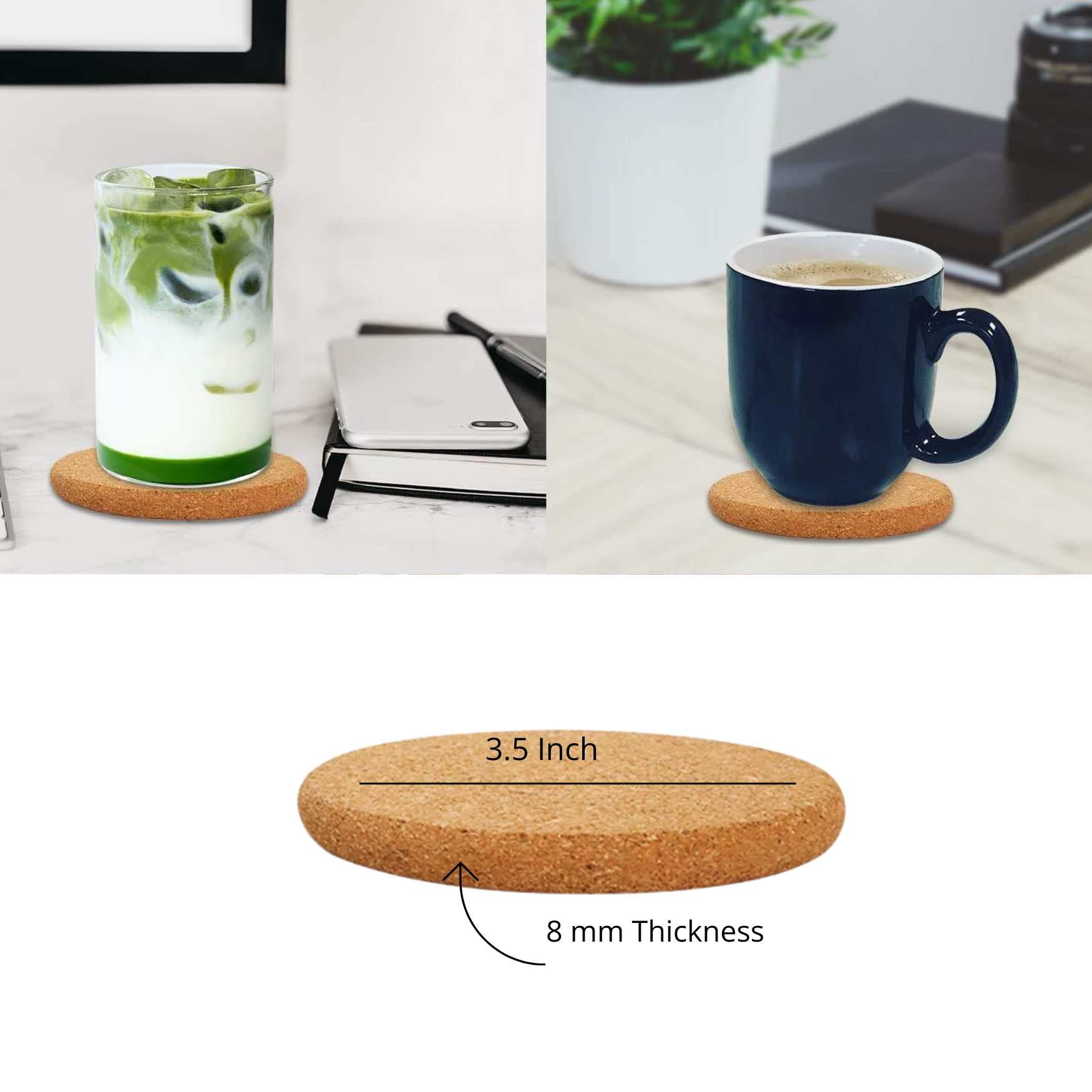 Thick Natural Cork Round Coasters (Set of 10)