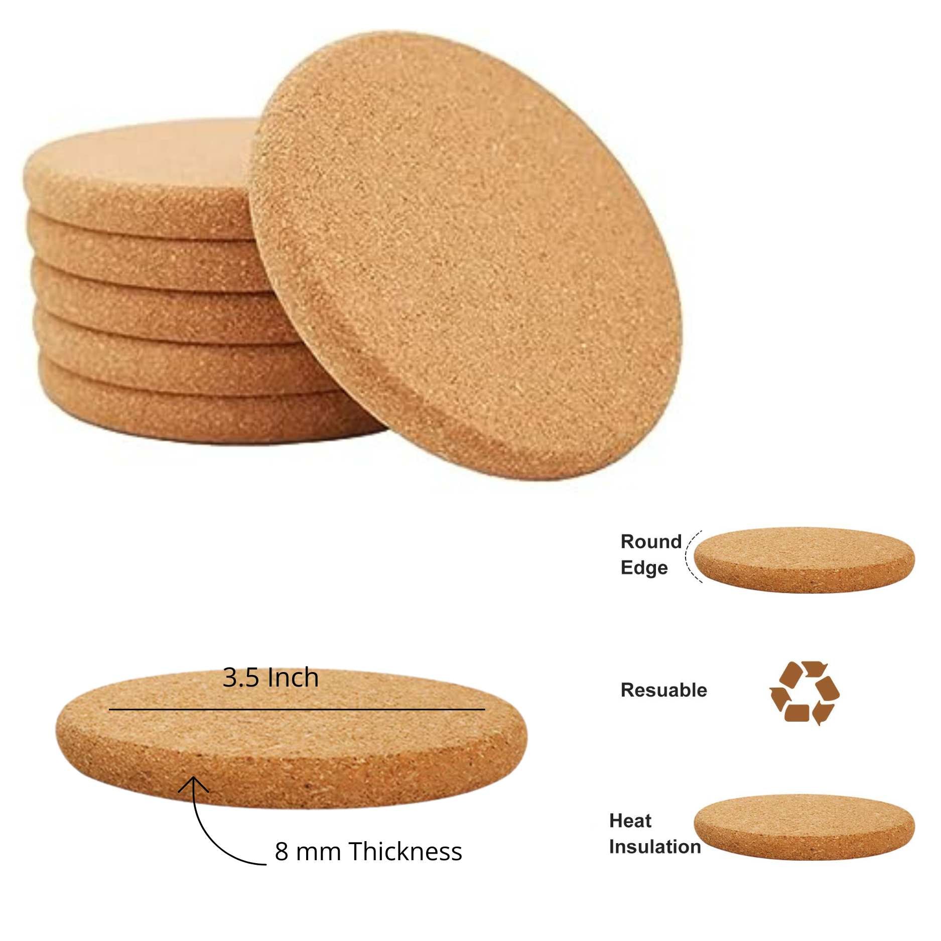 Thick Natural Cork Round Coasters (Set of 6)