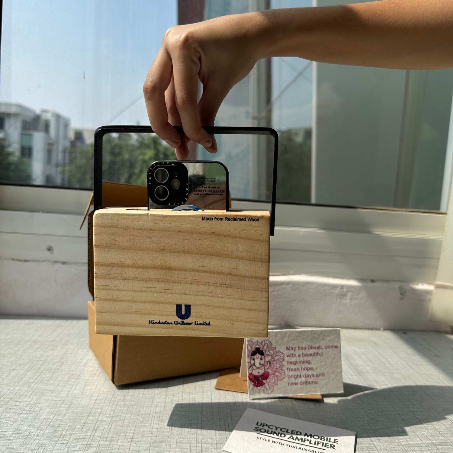 Customised Upcycled Mobile Phone Sound Amplifier with Plantable Diwali Card