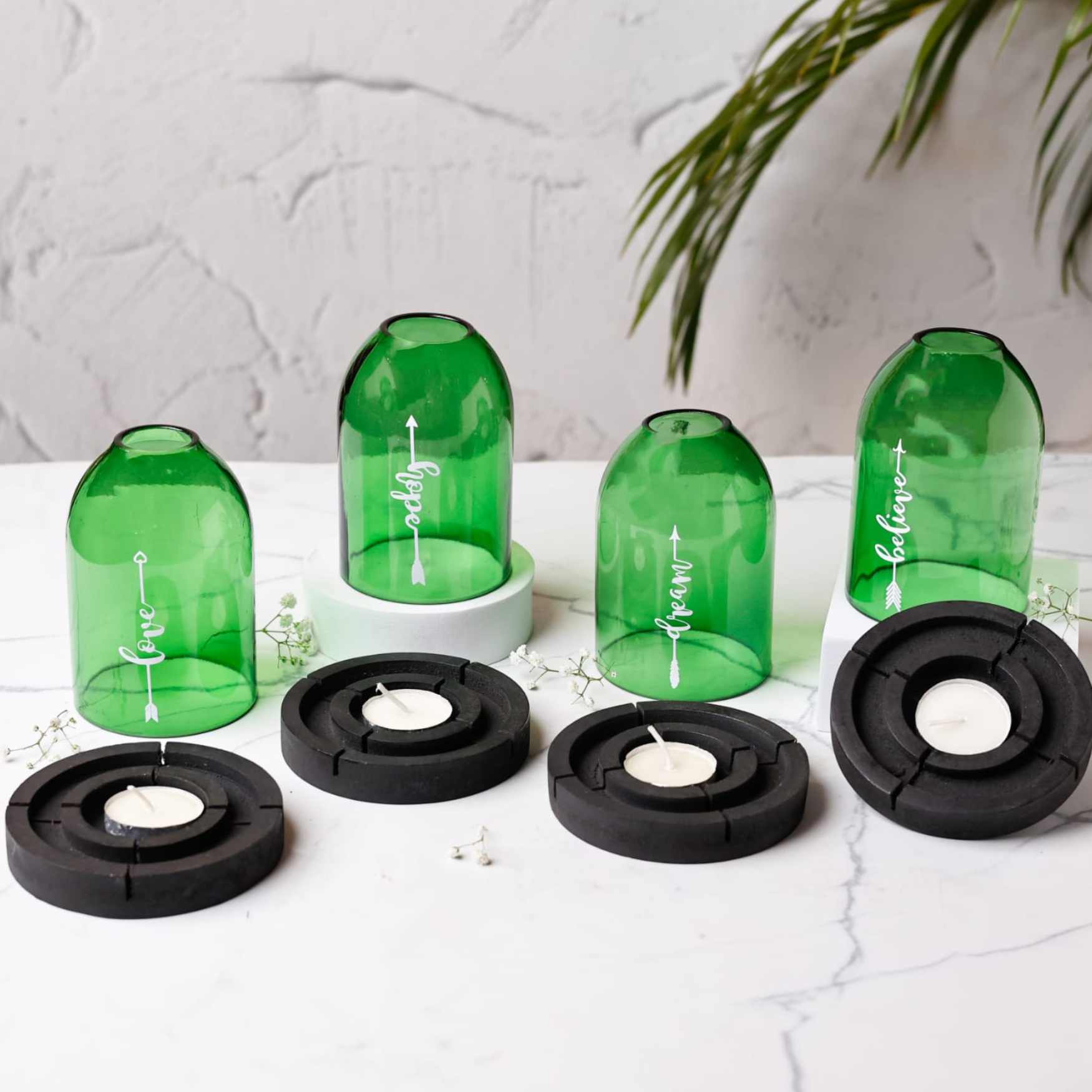 Upcycled Bottle Tea Light Holder Combo (Set of 4)
