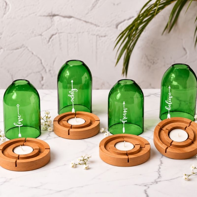 Upcycled Bottle Tea Light Holder Combo (Set of 4)