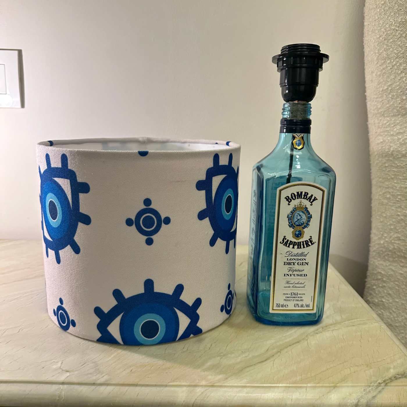 Upcycled Bombay Sapphire Bottle Shade Lamp