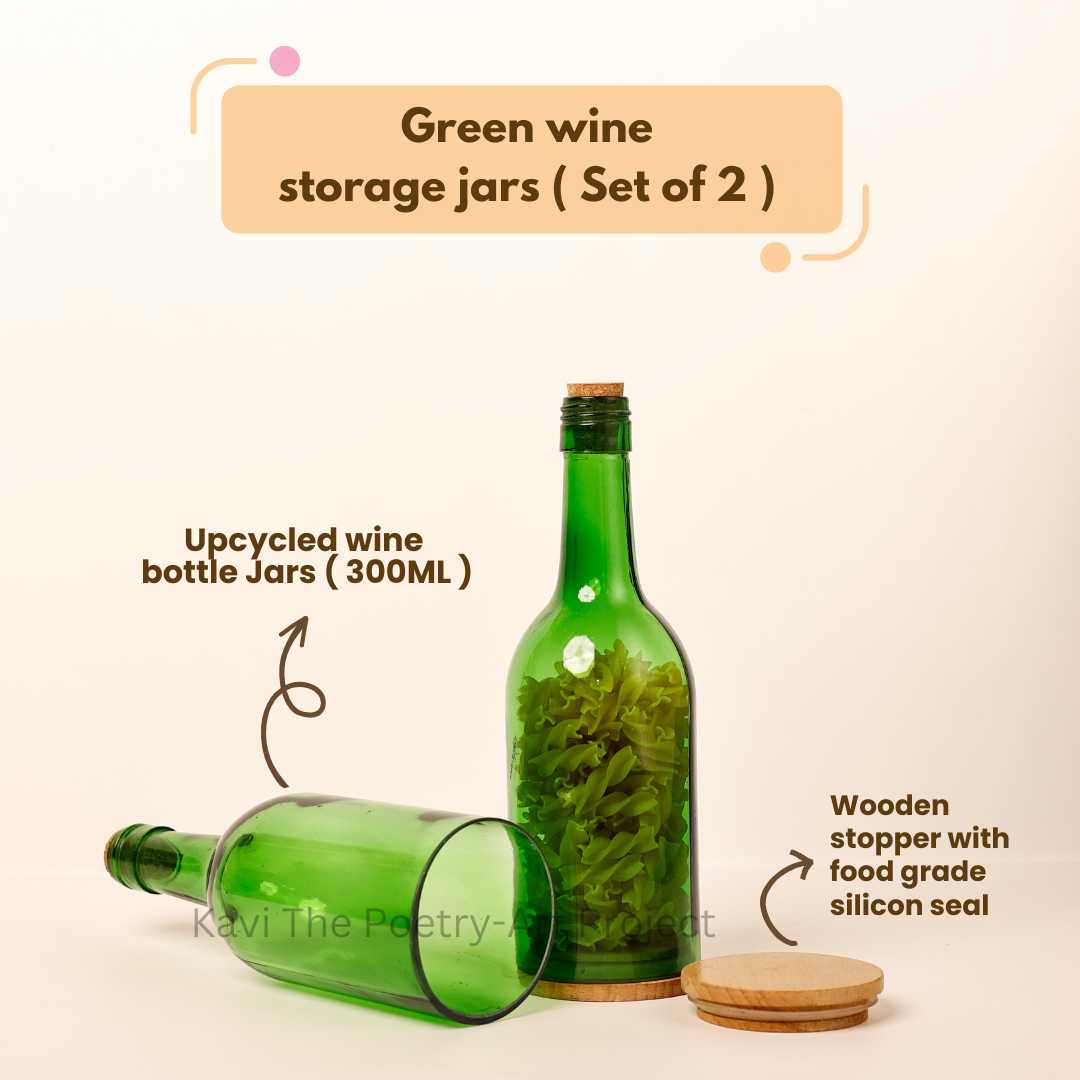 Kavi Green Wine Upcycled Jars (Set of Two) - Kavi The Poetry-Art Project