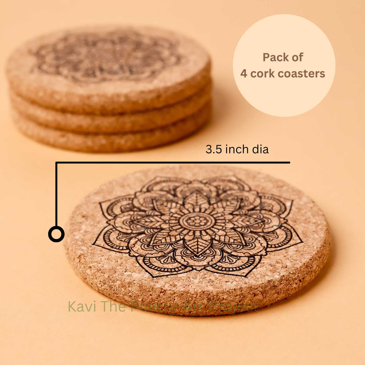 Kavi Mandala Design Cork Trivets With Coasters