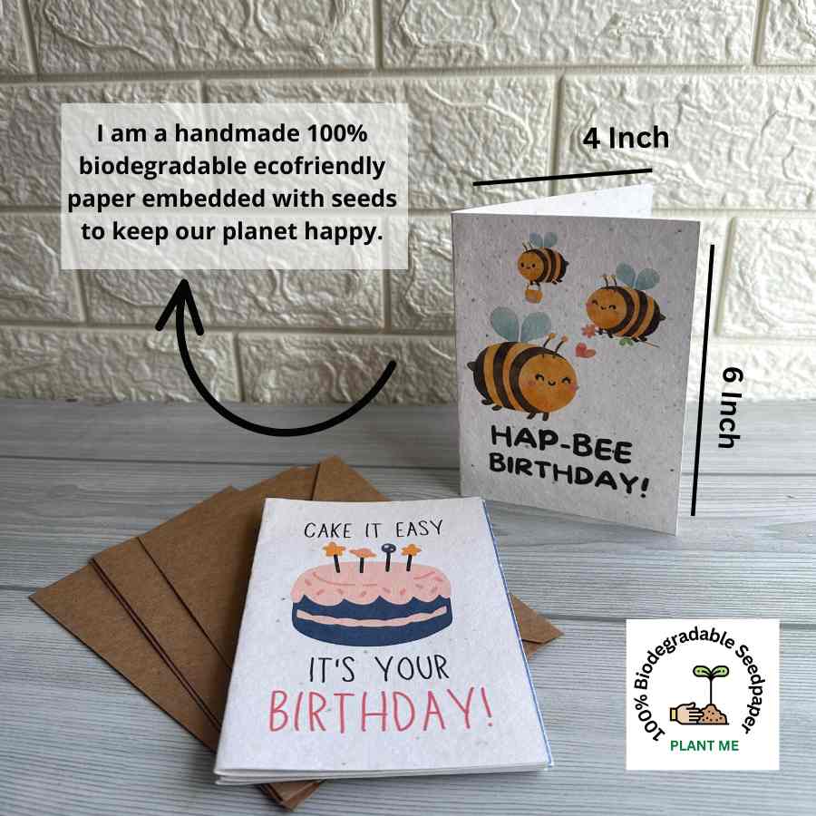 Seed Paper Birthday Cards A6 with Envelopes (Set of 4)
