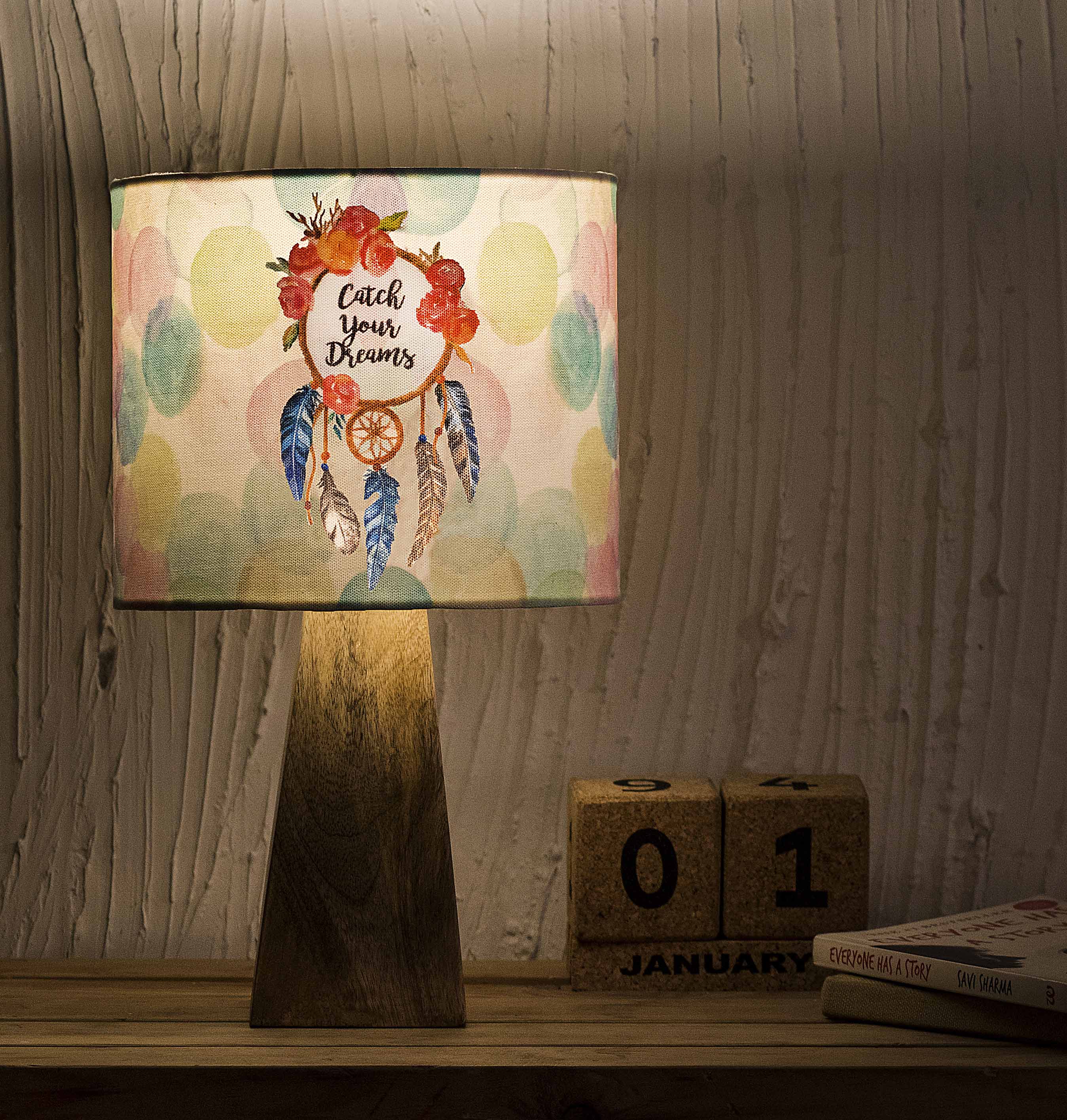 Kavi Dream Catcher Wooden Shade Lamp (Square Base)