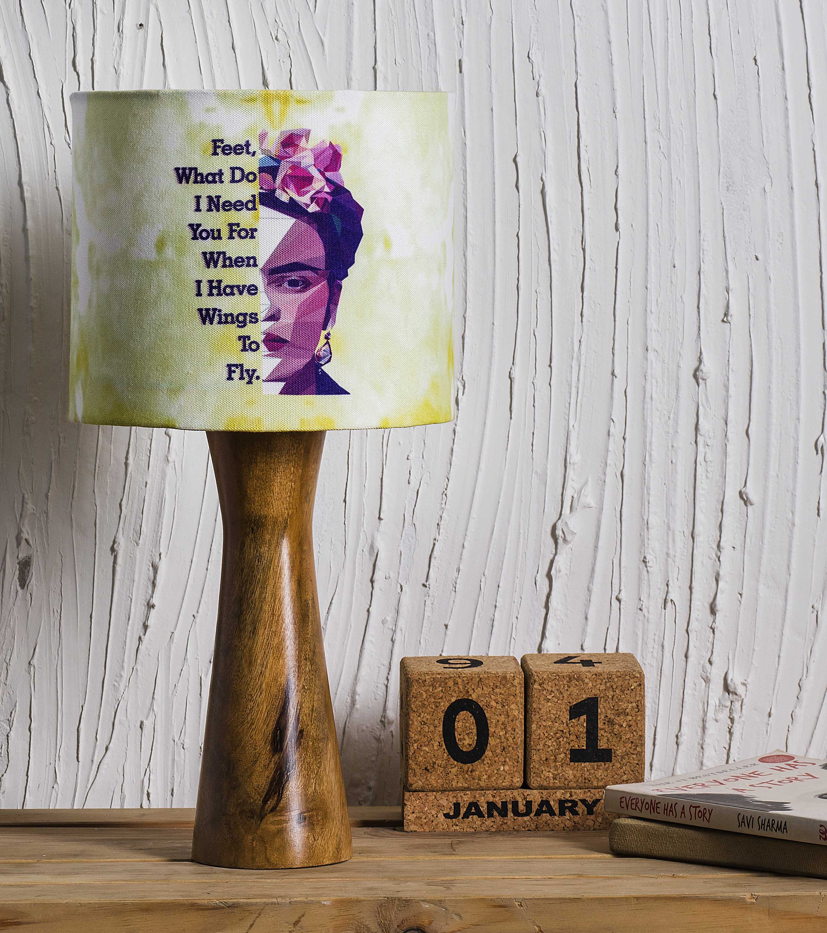 Kavi Frida Kahlo Wooden Shade Lamp (Round)