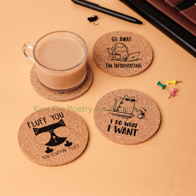 Cat Saying Drink Cork Coasters (Set of 4)