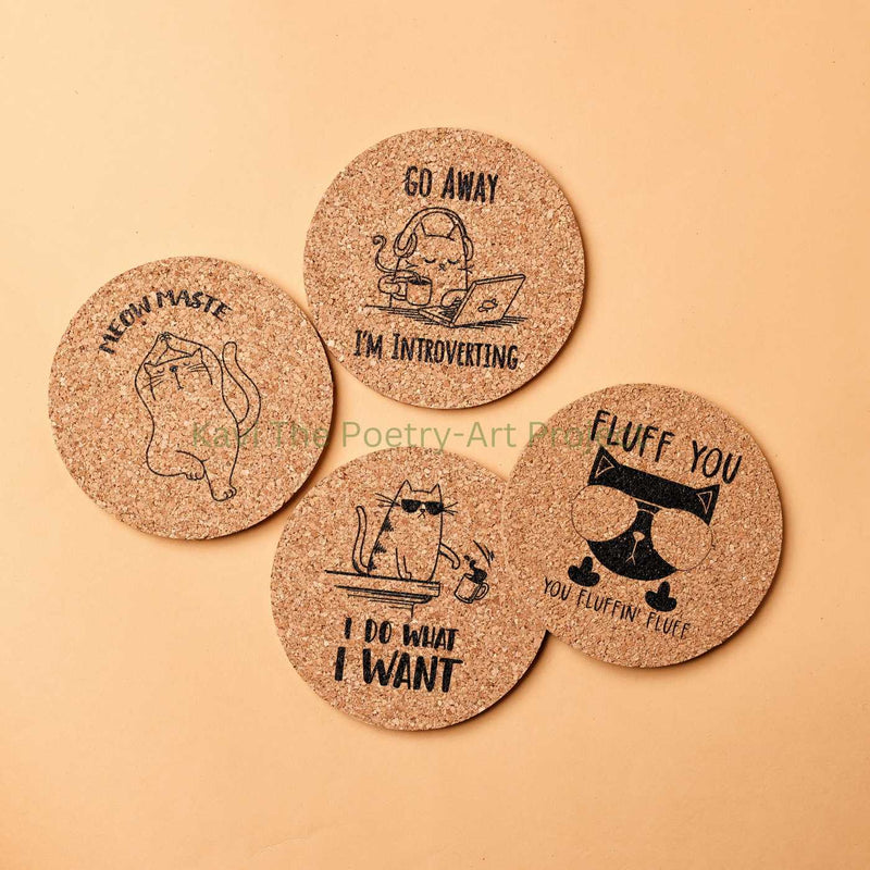 Cat Saying Drink Cork Coasters (Set of 4)