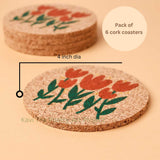 Cork Floral Table Coasters (Set Of 6)