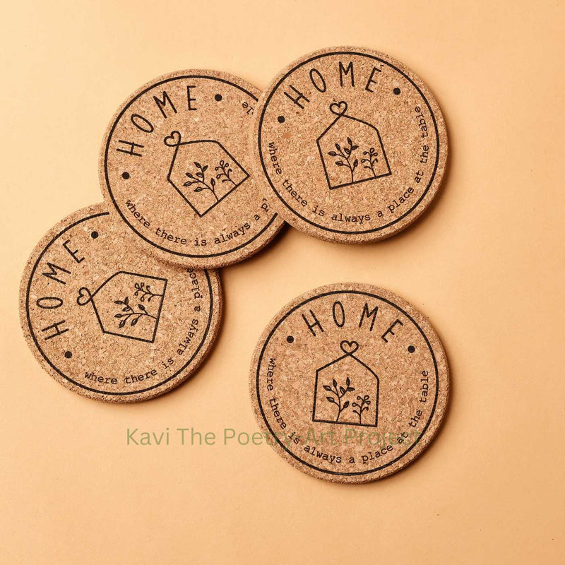 Family & home cork coasters (set of 4)