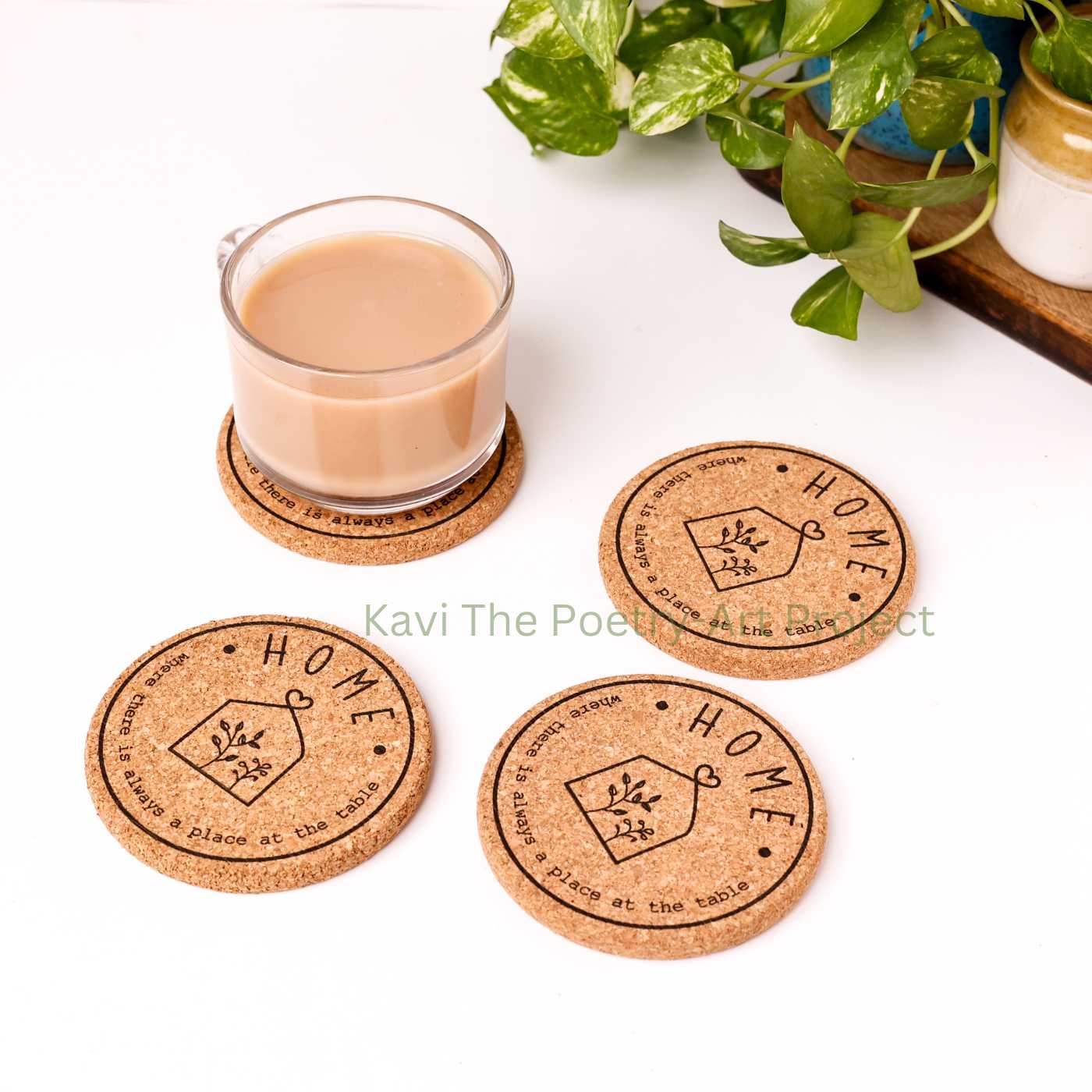 Family & home cork coasters (set of 4)