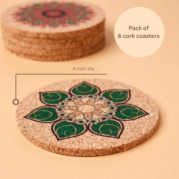 Colorful Mandala cork coasters (Set of 6)