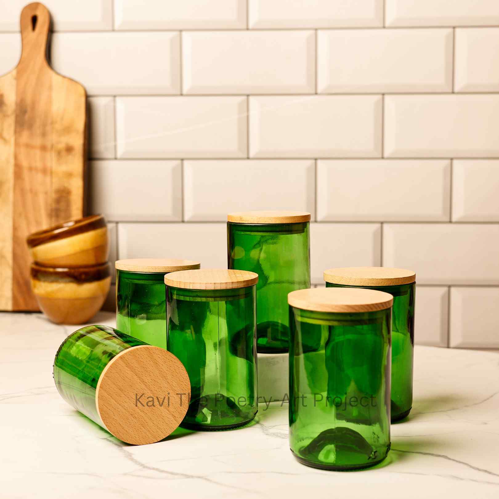 Green Wine Bottle Jars ( Set of 6 )