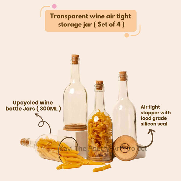 Kavi Transparent Wine Bottle Jars (Set of Four)