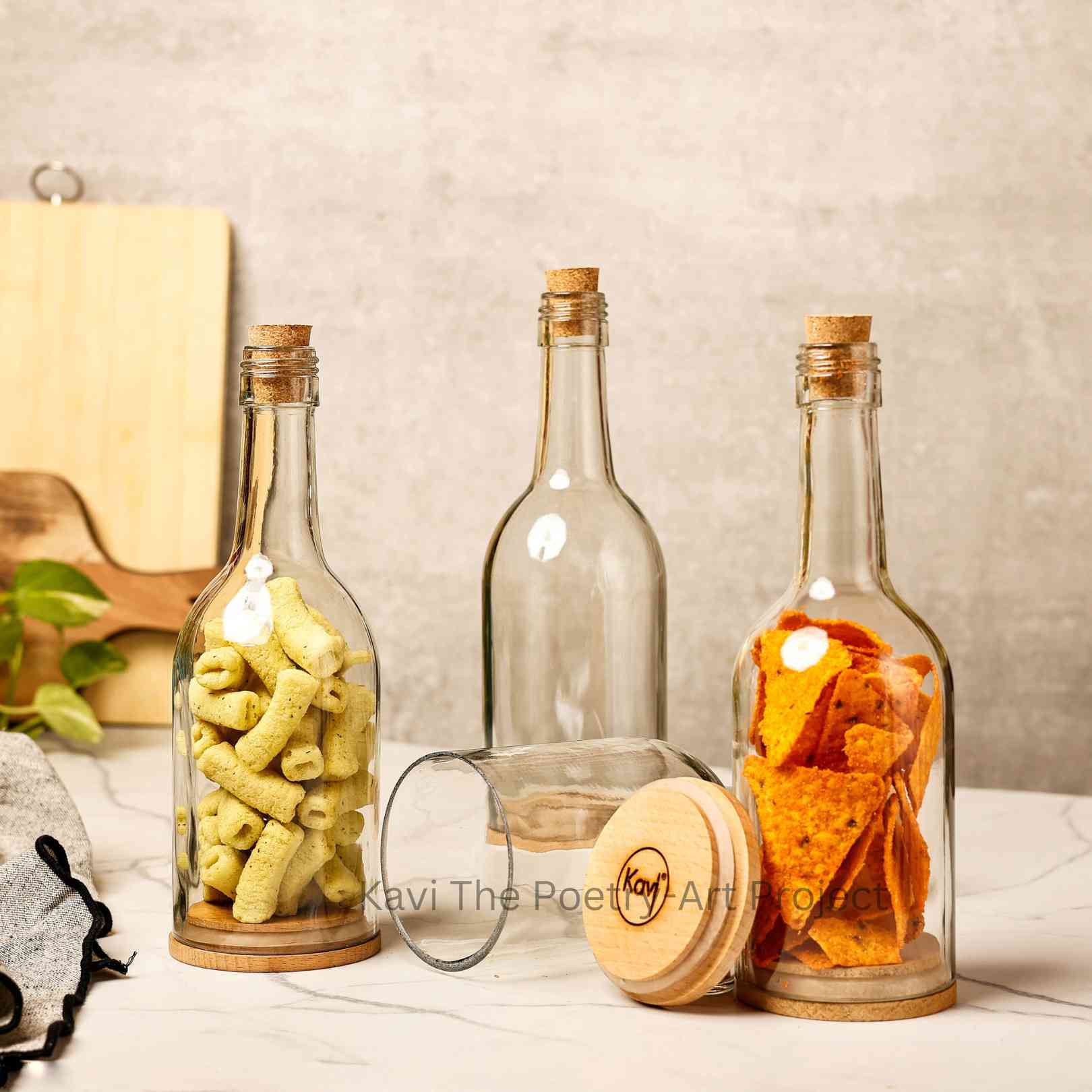 Kavi Transparent Wine Bottle Jars (Set of Four)
