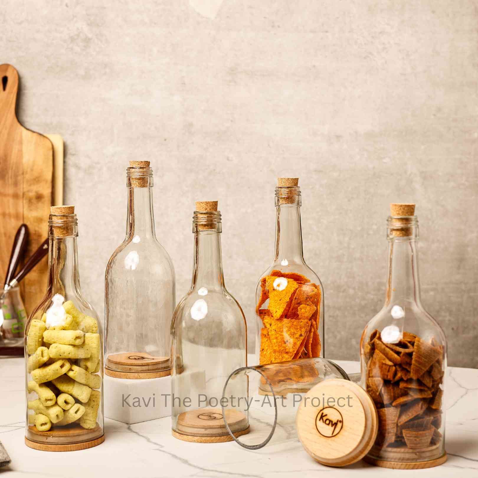 Kavi Transparent Wine Bottle Jars (Set of Six)