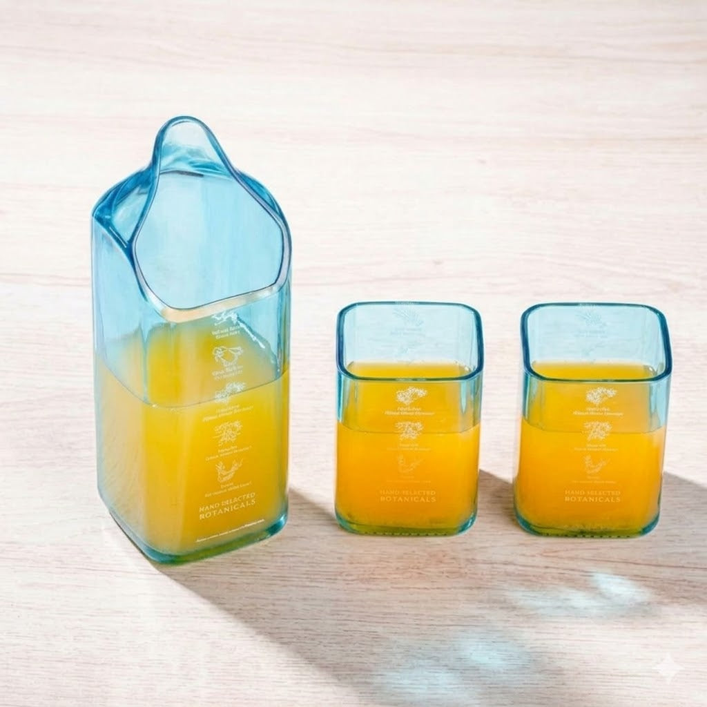 Upcycled Bombay Sapphire Glasses with Jug