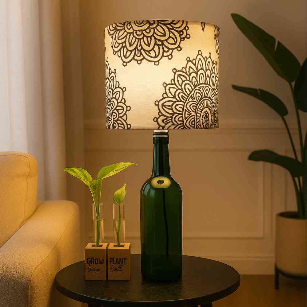 Upcycled Wine Bottle Mandala Shade Lamp