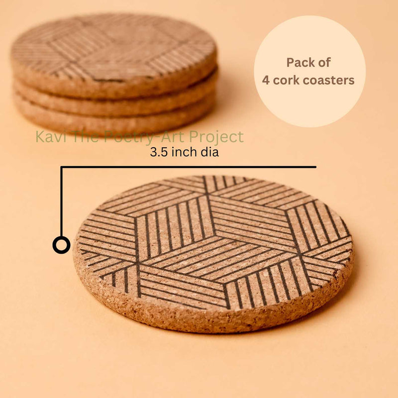 Kavi Geometric Design Cork Trivets With Coaster