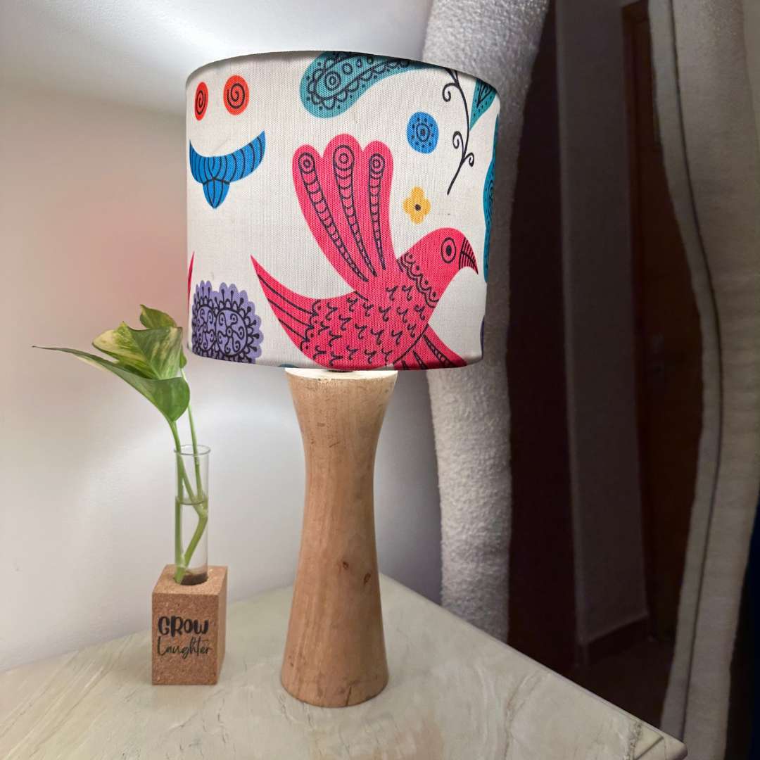 Kavi Birds Wooden Shade Lamp (Round)