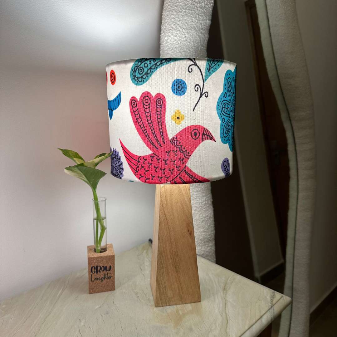 Kavi Birds Wooden Shade Lamp (Square Base)