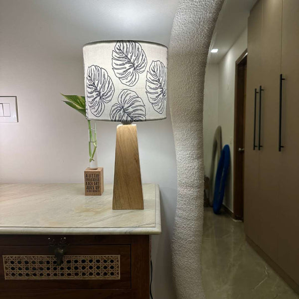 Kavi Leaf Wooden Shade Lamp (Square Base)