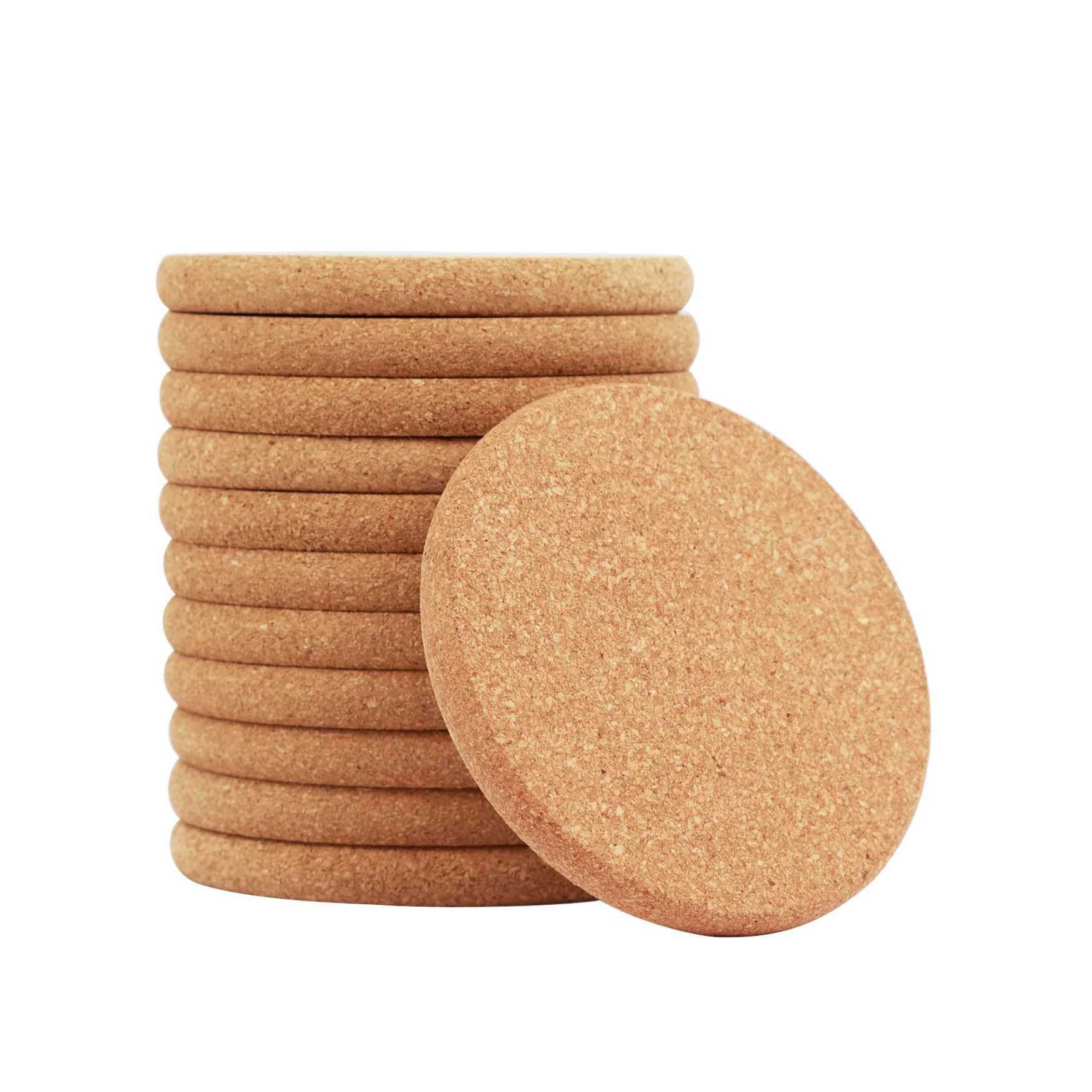 Thick Natural Cork Round Coasters (Set of 10)