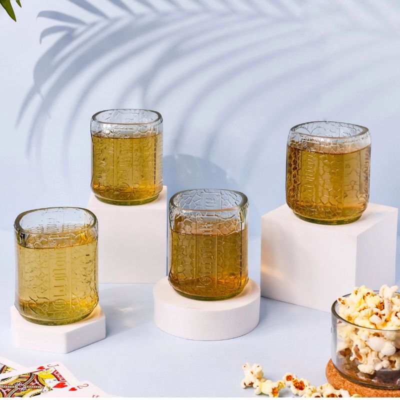 Set of three Old Monk small 300ml glasses by Kavi The Poetry-Art Project, designed for serving drinks in a stylish drinkware set.