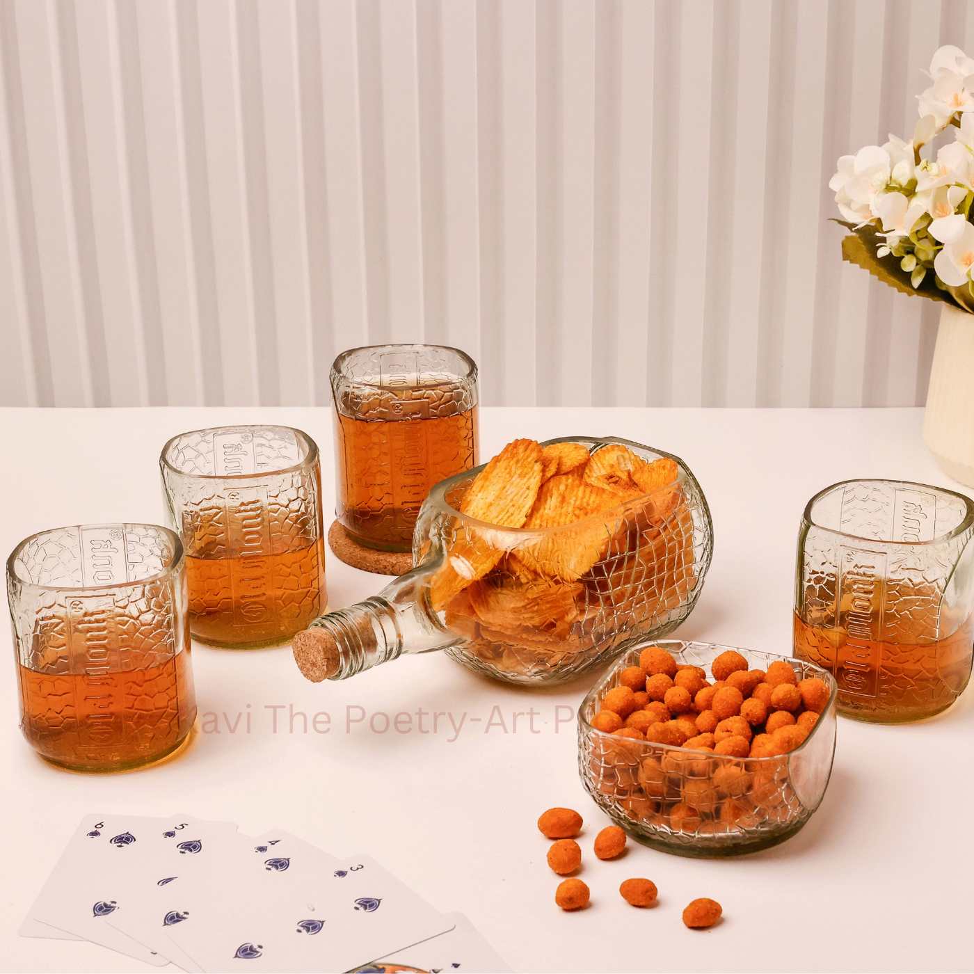 Upcycled Rum Bottle Party Serving Set with Cork Tray