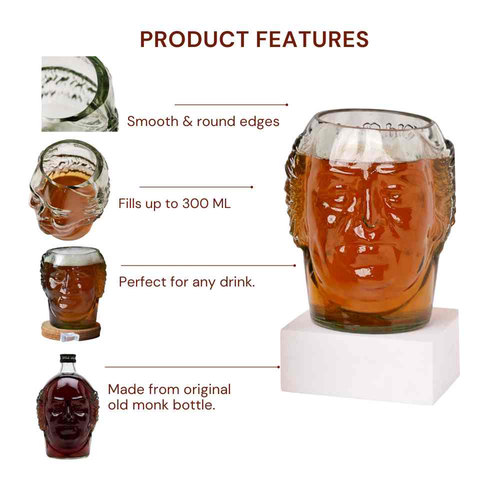 Small Old Monk Face Glasses 300ML