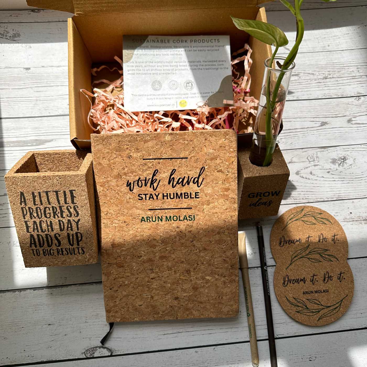 Personalised Cork Gift Hamper Kavi The PoetryArt Project