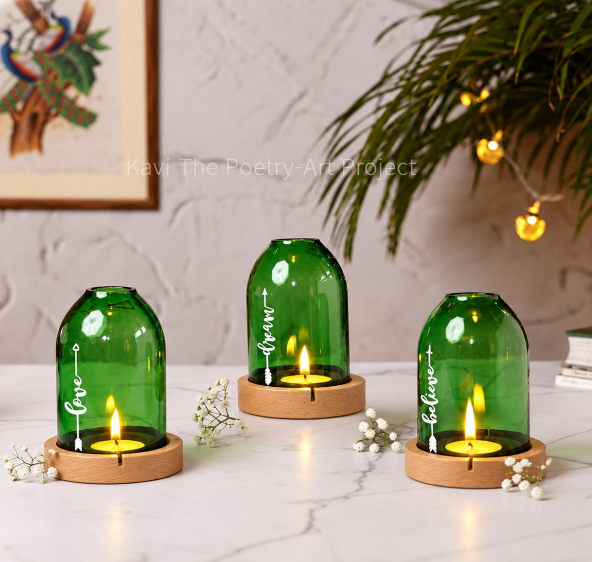 Upcycled Bottle Tea Light Holder Combo (Set of 3)