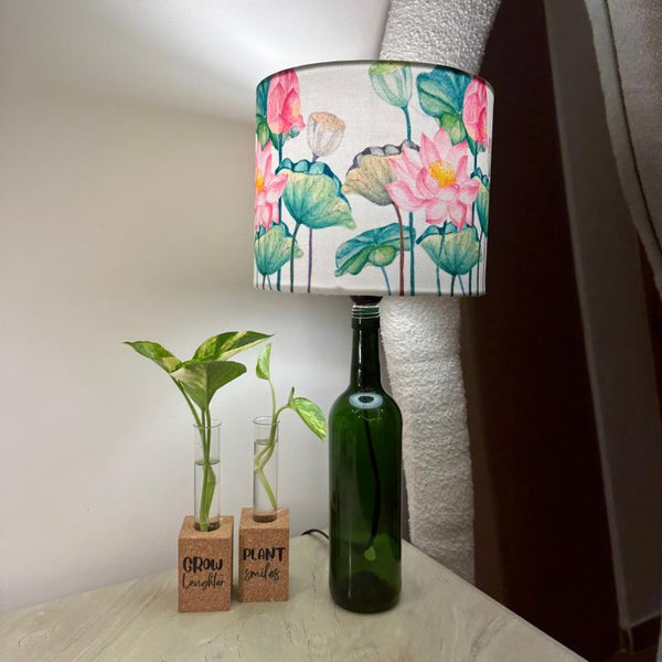 Wine bottle table lamp with kalamkari lamp shade