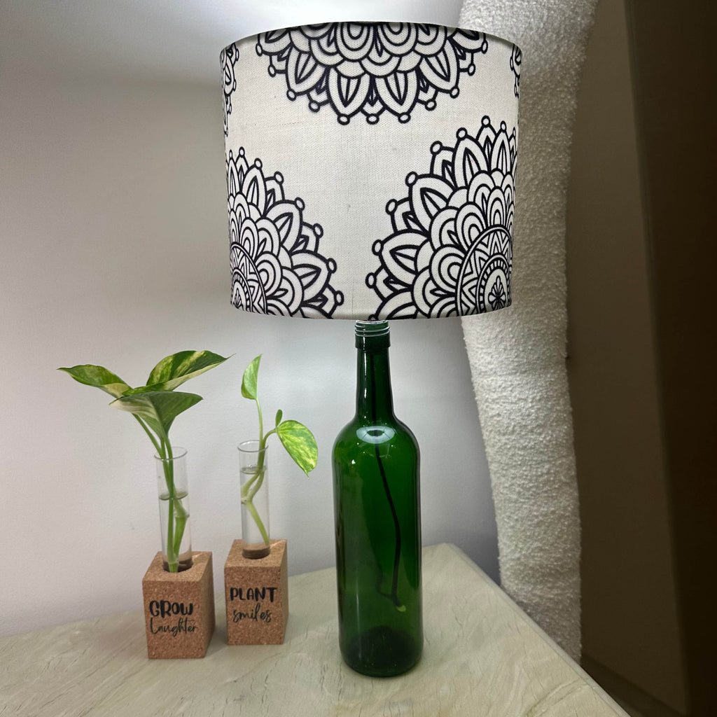 Upcycled Wine Bottle Mandala Shade Lamp - Main Image