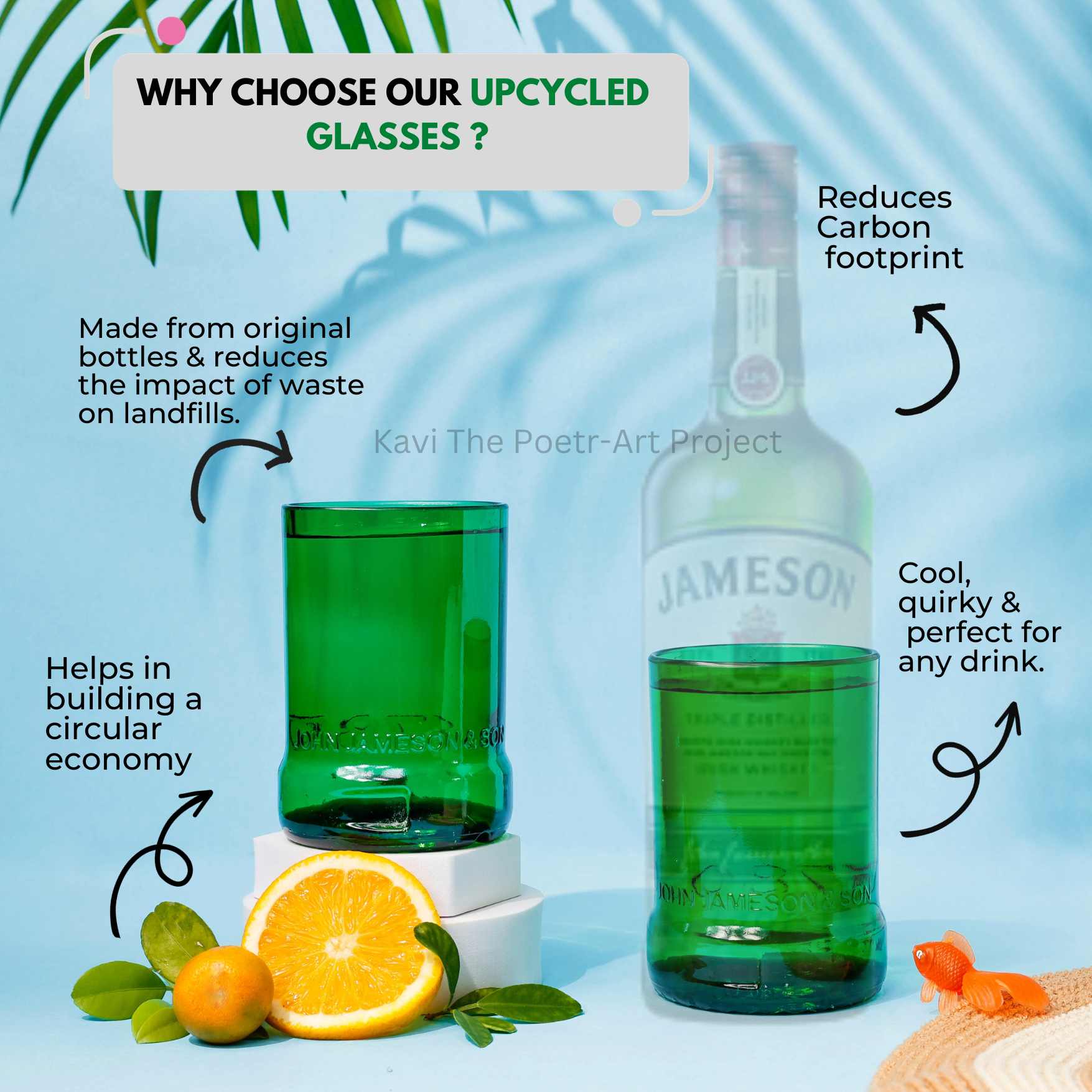 Upcycled Jameson whiskey Glasses (Set of Two)