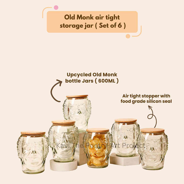 Old monk Airtight Bottle Jars (Set of Six)