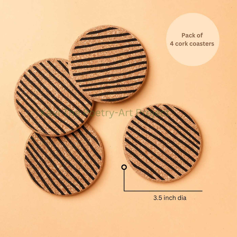 Kavi Lines Design Cork Trivets With Coasters