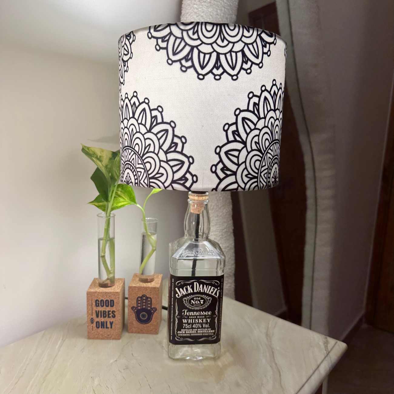 Upcycled Jack Daniels Bottle Mandala Shade Lamp