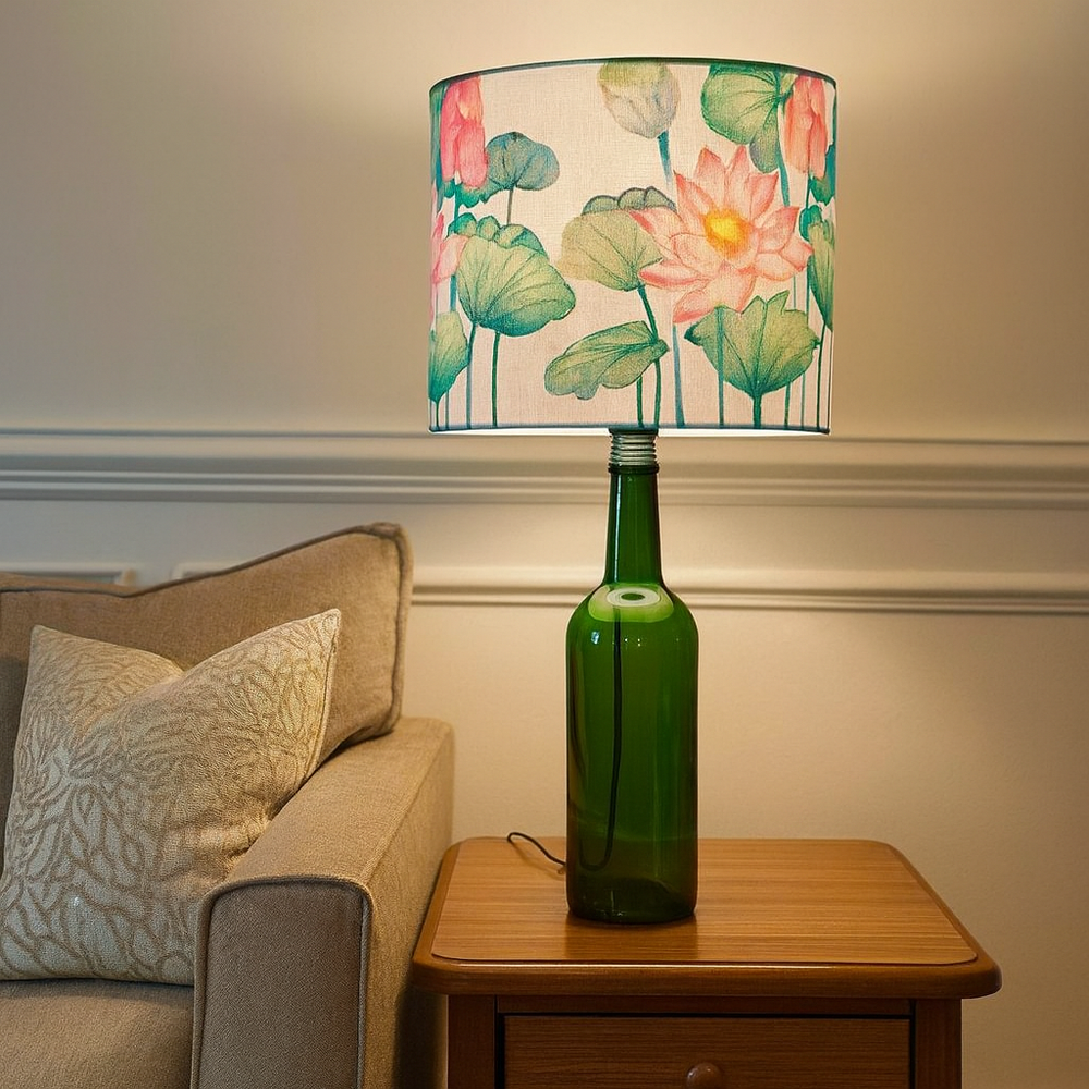 Upcycled Wine Bottle Lotus Shade Lamp