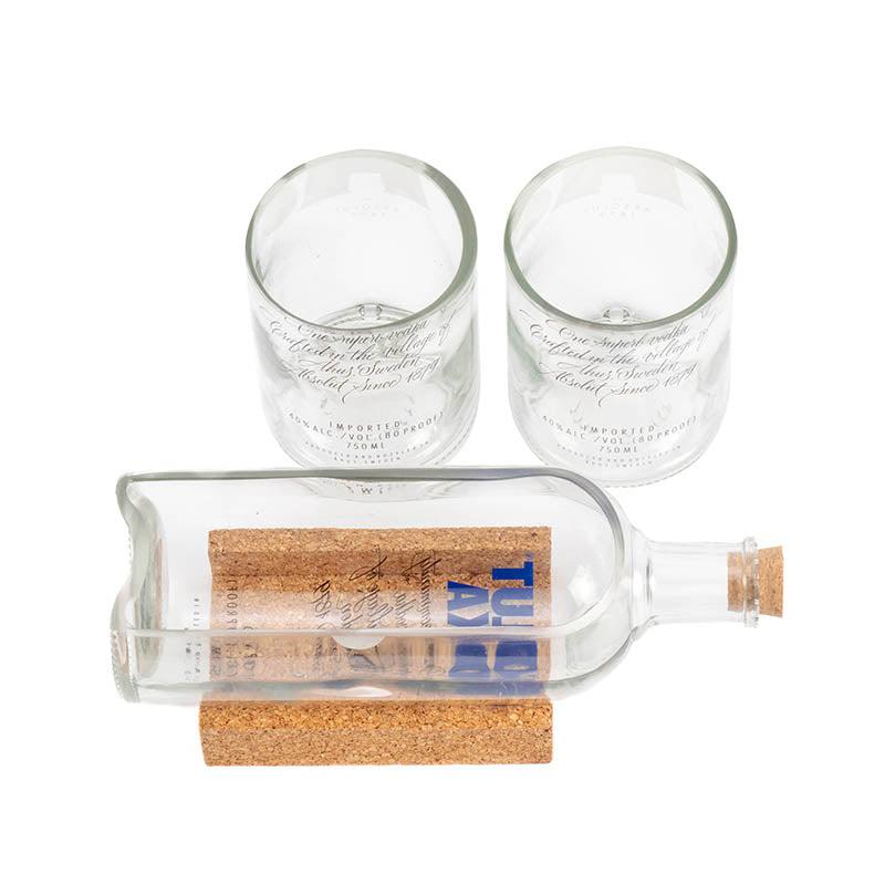 Upcycled Absolut Bottle Platter With Glasses