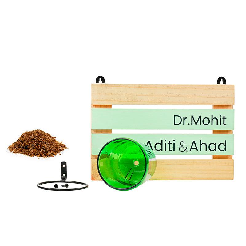 Customised Seagreen Living Name Board With Vat69 Planter