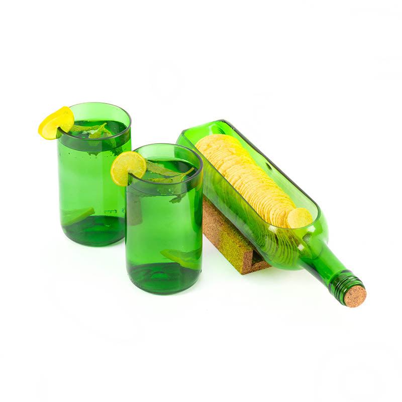 Green Wine Bottle Platter With Glasses