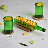 Green Wine Bottle Platter With Glasses